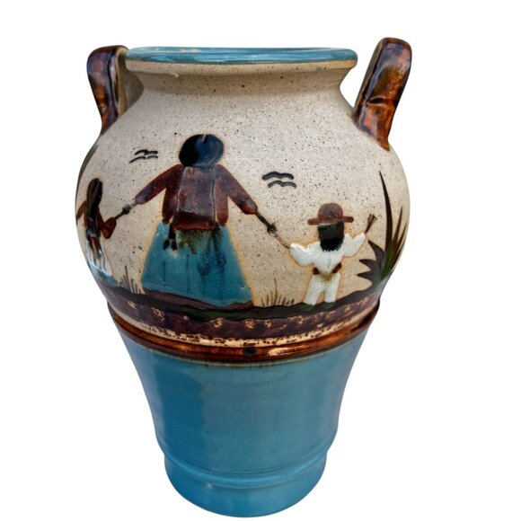 Handmade Mexican Pottery Vase With Handles 7.5" Tall 5.5" D  Hand-Painted - Picture 5 of 8